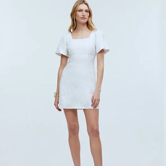 Madewell Dresses & Skirts - Madewell Square-Neck Mini Dress in 100% Linen in White NWT